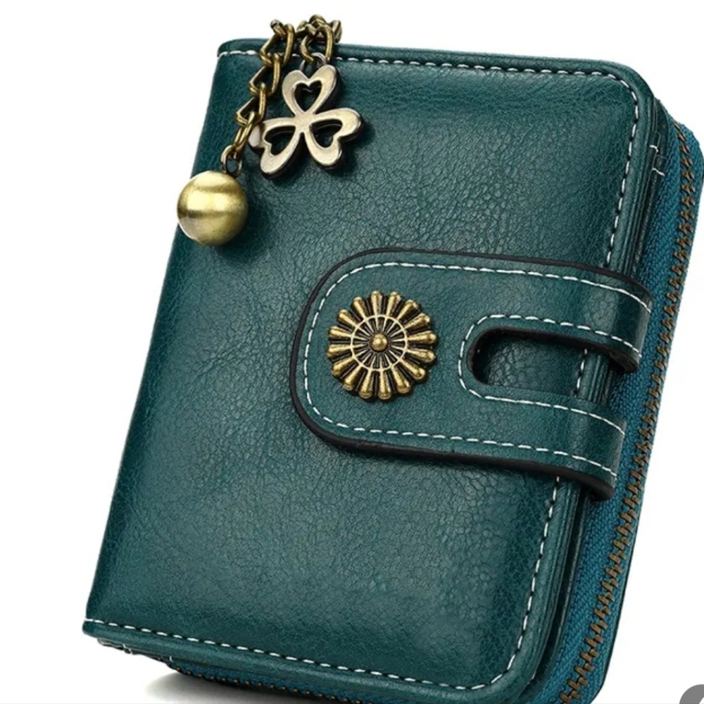 NEENA Womens Wallet Leather Bifold Card Holder with Zipper Coin Pocket